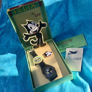 Vintage Ltd  Fossil Felix the Cat Watch and Enameled Pin w/Original Box